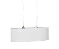 EGLO Pendellampe Pasteri, 2 flammige Textil Pendelleuchte, Hängeleuchte oval aus Stahl und Stoff, Farbe: Nickel matt, weiß, Fassung: E27, L: 75 cm