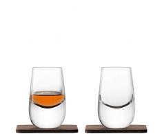 LSA International Whisky Islay Shot Glas mit Walnuss Untersetzer, Glas, klar, 80 ml, 2 Stück