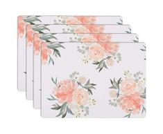 House and Home Platzsets aus Kork, 40,6 x 30,5 cm, 4 Stück, Kork, Floral Pink Rose Print, 16 x 12-Inch
