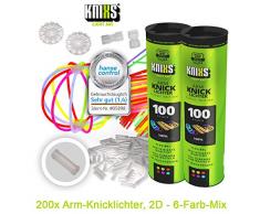 KNIXS Knicklichter inkl. 200x 2D-Verbindern, 4x Kreisverbinder, 4x 7-Loch-Verbinder im 6-Farb-Mix, in Profiqualität für Party, Festival, Geburtstag oder als Dekoration