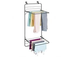 mDesign Hängetrockner – platzsparendes Trockengestell aus Metall zum Einhängen an die Tür – mit 2 Etagen – praktisches Wäschereck für Badezimmer oder Waschküche – grau