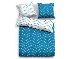 TOM TAILOR 0069845 Satin Bettwäsche Garnitur mit Kopfkissenbezug (Baumwolle) 1x 200x200 cm + 2X 80x80 cm, Jeans