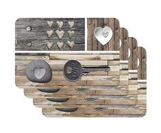 Venilia Tischset Platzset für Esszimmer, 4er Set abwischbar Polypropylen, lebensmittelecht 45 x 30 cm, 4 Stück, 59081, Kunststoff, Country Key of Love Braun, Muster