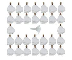 Viva Haushaltswaren - 30 x Mini Glasflasche in Herzform 50 ml, Gläser Set mit Korkverschluss als Gastgeschenk, Likörflaschen, Ölflaschen etc. verwendbar (inkl. Trichter Ø 5 cm)