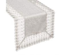 Eurofirany Tischdecke Tischläufer Tischdekoration Tischband Tischtuch Gehäkelt 1 STK, Natur, 50X105 cm