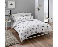 Sleepdown Cute Pinguins Bettwäsche-Set für Einzelbett, gebürstete Baumwolle, gebürstete Baumwolle, grau, King Size