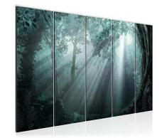 Bilder Wald Landschaft Wandbild 200 x 80 cm Vlies - Leinwand Bild XXL Format Wandbilder Wohnzimmer Wohnung Deko Kunstdrucke Blau 5 Teilig - MADE IN GERMANY - Fertig zum Aufhängen 607155c