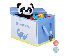 Relaxdays Aufbewahrungsbox Kinder, Dino Motiv, Falttruhe mit Deckel & Griff, Spielzeugkiste HxBxT: 29 x 41 x 31 cm, blau