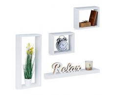 Relaxdays Wandregal 4er Set, Cube Regale Holz, Regalbrett freischwebend, stabile Hängeregale Kinderzimmer, MDF, weiß