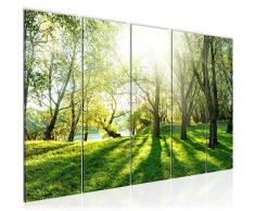 Bilder Wald Landschaft Wandbild 200 x 80 cm Vlies - Leinwand Bild XXL Format Wandbilder Wohnzimmer Wohnung Deko Kunstdrucke Grün 5 Teilig - MADE IN GERMANY - Fertig zum Aufhängen 608455a