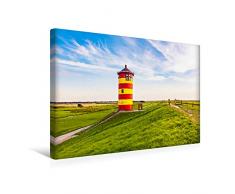 Premium Textil-Leinwand 45 x 30 cm Quer-Format Rot-gelb gestreifter Leuchtturm | Wandbild, HD-Bild auf Keilrahmen, Fertigbild auf hochwertigem Vlies, Leinwanddruck von Andrea Dreegmeyer