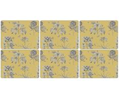Pimpernel Platzsets mit Radierungen und Rosen, Holz, gelb, klein, 6 Stück