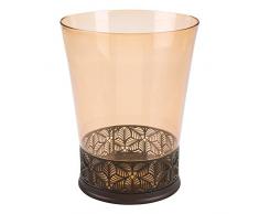 iDesign Fauna runder Mülleimer für Bad, Küche oder Büro, Abfallkorb mit Blättermuster aus Kunststoff, braun und bronzefarben