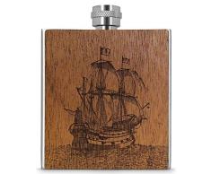 SmartWoods Flachmann Taschenflasche aus Edelstahl mit Ummantelung aus Naturholz, Sichtbeton oder Stein 177 ml hochwertige Trinkflasche Schnapsflasche Geschenkidee (Galeon)