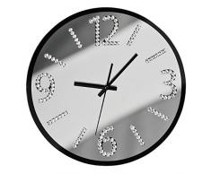 Premier Housewares Schwarzer Spiegel mit Diamantes Wanduhr, Glas, Silber, 4x35x35