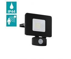 EGLO LED Außen-Strahler Faedo 3, 1 flammige Außenleuchte inkl. Bewegungsmelder, Sensor-Wandstrahler aus Alu, Farbe: Schwarz, Glas: klar, 20 Watt, IP44