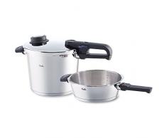 Fissler vitavit premium / Induktions-Schnellkochtopf-Set, 2-teilig, (6 L und 2,5 L - Ø 22 cm) Edelstahl-Dampfkochtopf und Schnell-Bratpfanne, 2 Garstufen, stapelbar, alle Herdarten auch Induktion