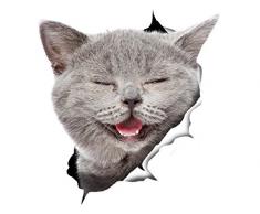 Winston & Bear 3D Katze Aufkleber - 2er-Pack - lachen graue Katze Aufkleber für Wand, Kühlschrank