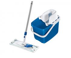 Leifheit Set Combi M Color Edition Blue, mit rückenschonendem Wischer, Wischtuchpresse für effektives Auswringen, 20L Putzeimer, reinigungsstarker Bodenwischer mit Click-System