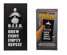 Out of the blue Flaschenöffner auf Holzbrett mit Magnet, Metall, Silber