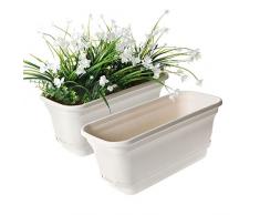 T4U 40cm Plastik Selbstbewässerung Blumenkasten Beige 2er-Set, Wasserspeicher Blumentopf für Innen- und Außenbereiche