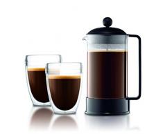 Bodum K1548-01-10 BRAZIL Kaffeebereiter, 8 Tassen, 1.0 l mit 2 doppelwandigen 0.35 l PC Bechern, Polycarbonat