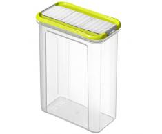 Rotho Domino Schüttdose 1.5 l mit Deckel, Kunststoff (BPA-frei), Transparent/Grün, 1,5 Liter (16,5 x 9 x 19,5 cm)