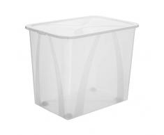 Rotho Arco Aufbewahrungsbox mit Deckel und Rollen 70 l, Kunststoff (PP), transparent, 70 Liter (57,1 x 39,2 x 46,5 cm)