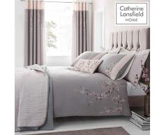 Catherine Lansfield Embroidered Blossom Bettwäsche-Set, Polyester, grau, Super King Size