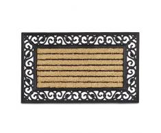 Relaxdays Fußmatte aus Kokos und Gummi mit Streifen floral als witterungsbeständiger großer Türvorleger gestreifte Fußmatte rutschfest für alle Böden auch Outdoor mit Gusseisen-Optik Natur schwarz