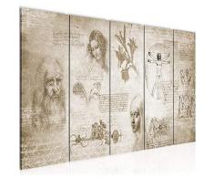 Bilder Werke von Leonardo Da Vinci Wandbild 200 x 80 cm Vlies - Leinwand Bild XXL Format Wandbilder Wohnzimmer Wohnung Deko Kunstdrucke Braun 5 Teilig - MADE IN GERMANY - Fertig zum Aufhängen 700455a