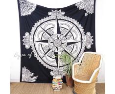 Eyes of India - Groß Königin Weiß Schwarz Hippie Indisches Mandala Wandbehang Keltisch Tagesdecke Unkonventionell Boho