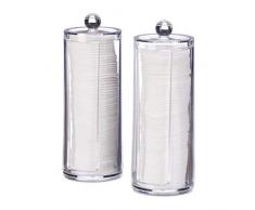 Relaxdays Wattepads Aufbewahrung, 2er Set, Wattepadspender mit Deckel, für 50 Pads pro Dose, HxD: 19x6,5 cm, transparent