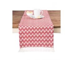 Sticky Toffee Tischset und Tischläufer mit Fransen, gewellter Rautenmuster, Baumwolle, rot, Tischläufer