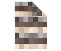 Ibena Pittsburgh Baumwolldecke 140x200 cm- Kuscheldecke 100% Baumwolle Patchwork Muster braun beige, angenehm leichte und kuschelweiche Wolldecke, hochwertige Qualität Made in Germany