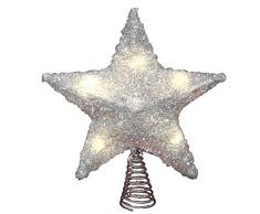 LAWOHO Weihnachtsbaum Topper Stern Ornamente glitzernden Silber Festival Geschenk Display beleuchtet klar Dekor 10 Zoll