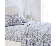 AmazonBasics Bettwäsche-Set aus Mikrofaser, leicht, superweich, pflegeleicht, mit 40,6 cm tiefen Taschen 1er-Pack Queen blau, Blumenmuster
