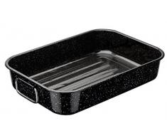 GSW 410649 EMAILLIERTE Grill-und Auflaufform mit Grillboden und Edelstahl-Fallgriffen 38x27cm, Emaille, schwarz, 38 x 27 x 6,7 cm