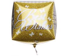 amscan Folienballon Hochzeit Wedding Wishes Cubez eckig ca 38 x 40 cm Tauben Silber Gold