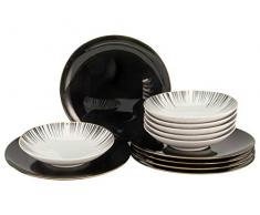 CreaTable, 22101, Serie Enjoy BLACK STYLE + Gold, Geschirrset, Tafelservice 12 teilig, Porzellan