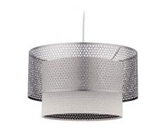 Relaxdays Hängelampe, 1-flammige Esstischlampe, runde Lampenschirme, E27 Pendellampe, Eisen & Leinen, 40,5 cm Ø, Silber