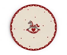 H+H Cavallino Kuchenplatte rund, Keramik, Weiß und Rot