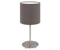 EGLO Tischlampe Pasteri, 1 flammige Textil Tischleuchte, Nachttischlampe aus Stahl und Stoff, Farbe: Nickel matt, anthrazit braun, Fassung: E27, inkl. Schalter, H: 40 cm