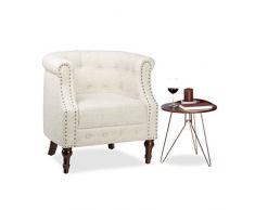 Relaxdays, beige Retro Sessel, Chesterfield-Design, Stoffbezug, Nietenbesatz, bequemes Sitzpolster, HxBxT: 76x71x67cm, Standard