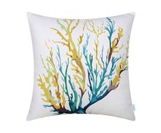 CaliTime Leinwand Wurfkissen Hülle für Couch Sofa Dekoration Aquarell Malerei Druck 45 cm x 45 cm Meer Korallenbaum Gelb Teal