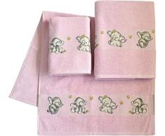 Dyckhoff Handtuch Set Elefant 2 mit feiner Bordüre und Elefanten Motiv, Rosa, 36 x 25 x 10 cm, 3-teilig