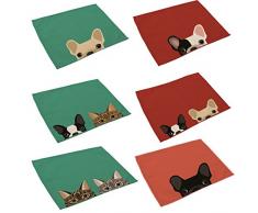 Yifan Baumwolle Leinen Tischsets, Set of 6 Cute Hund Katze Muster Esstisch Matten für Küche