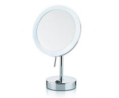 Kela 20628 Standspiegel, Mit LED-Beleuchtung, 1-/5-fach Vergrößerung, Ø 12cm, Metall, Sabina, Verchromt