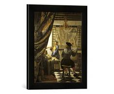 Gerahmtes Bild von Jan Vermeer van Delft Die Malkunst, Kunstdruck im hochwertigen handgefertigten Bilder-Rahmen, 30x40 cm, Schwarz matt