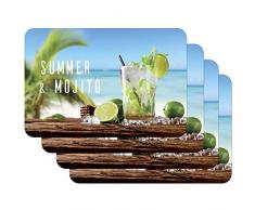 Venilia Tischset Platzset für Esszimmer Lime Cocktail-Time Summer & Mohito, 4er Set abwischbar Polypropylen, lebensmittelecht 45 x 30 cm, 4 Stück, 59089, Kunststoff, Muster, 4